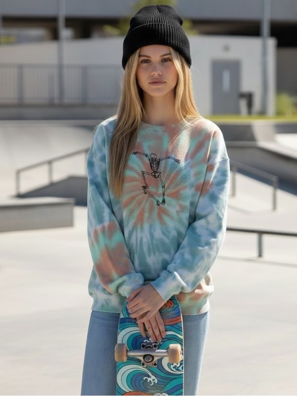 Full Tilt Tie Dye Skeleton Skateboard Sweatshirt Large Grunge